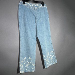 I.E. Relaxed Button‎ Fly Capri/Jeans Floral Stencil Hem Front/Back/Waist Size 8